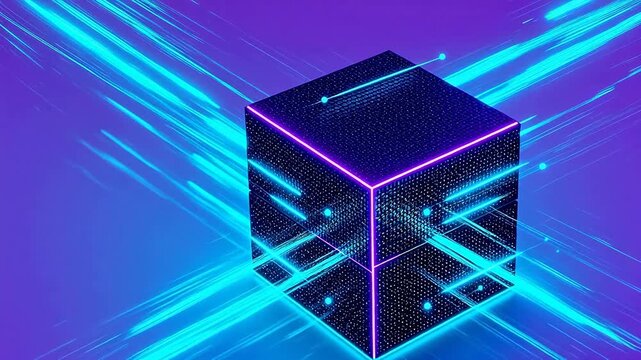 Abstract cube with neon light effects