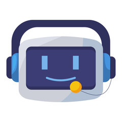 Cartoon Robot Head with Headphones