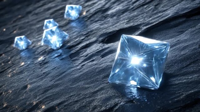Blue gems arranged on dark stone