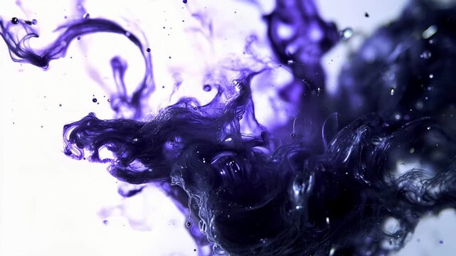 Glitter smoke texture. Ink water. purple color glowing sparkles floating paint fluid mist motion decorative abstract art background. White background