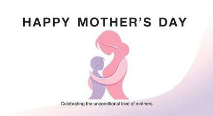 Fototapeta premium Happy Mother’s Day Minimalist Illustration of Loving Mother Holding Baby in Soft Pink Tones Celebrating Unconditional Love, Family Bond, and Maternal Care on Clean Background
