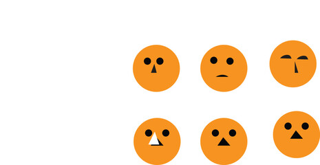 Fototapeta premium Set of funny cartoon monster faces and expressive eyes with happy, sad and angry yellow smiley emoticons icons