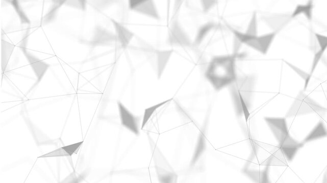 Abstract digital technology plexus background with various lines and triangular geometric shapes, modern seamless animated lines and dots on white background.