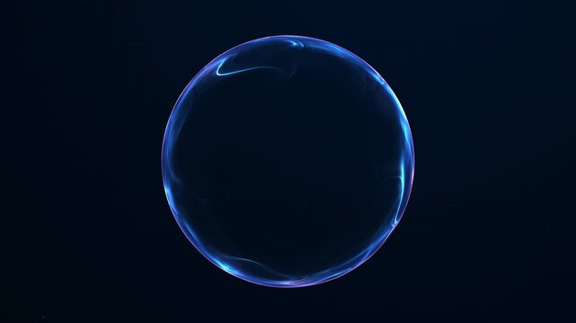 Glowing blue plasma sphere with smooth energy surface and futuristic digital light reflections. Abstract sci fi orb with subtle motion waves and luminous edges on dark background.