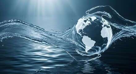 Planet Earth surrounded by flowing water with sunlight reflection World Water Day 2026