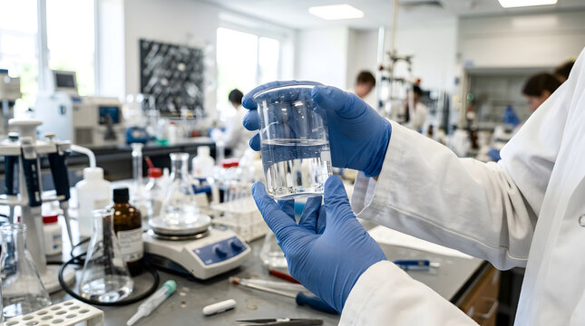 A healthcare researcher or doctor in a lab uses advanced medical technology and dental equipment to conduct scientific experiments and biology research for clinical health