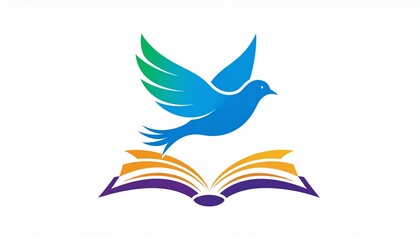 Fototapeta premium Elegant logo featuring a dove silhouette flying above an open book symbolizing education and knowledge