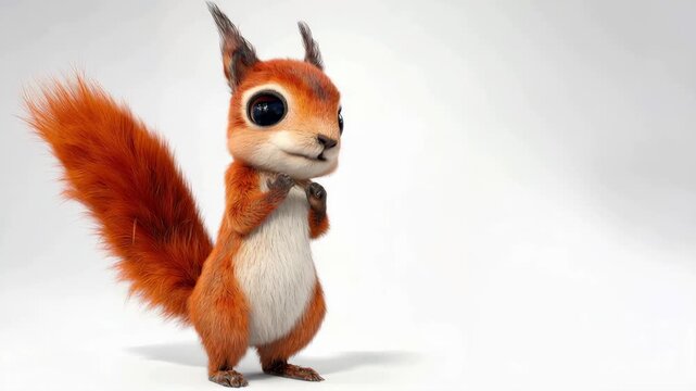 Squirrel Animation on white background. Cute squirrel moving playfully for animal and kids video scenes. Chroma key. 3D animal
