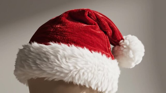 Red velvet Santa hat with white fur trim and pom-pom