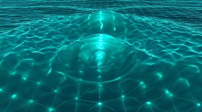 Vivid teal water surface with two smooth swells and light reflections