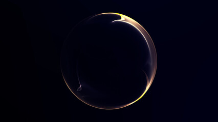 Abstract golden glowing sphere with elegant light gradients and soft plasma reflections on dark background. Futuristic luminous orb with luxury digital glow and smooth circular geometry. © Vooper
