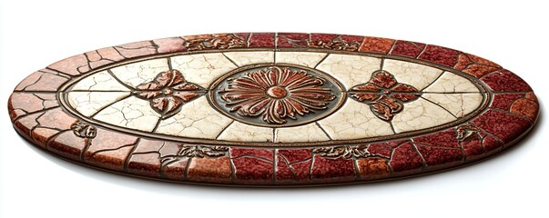 Obraz premium Decorative Oval Ceramic Tile with Intricate Floral Design and Patterns