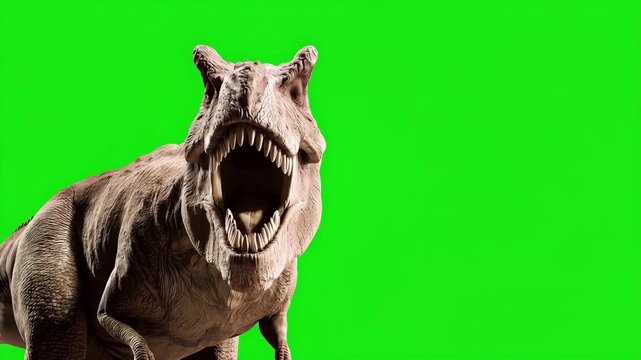 Dinosaur on empty green screen background. T-rex, Tyrannosaurus rex Roaring on Green Screen. Extinct animals