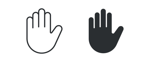 Obraz premium Hand Palm Icon Set, Stop Gesture Line and Solid Vector Illustration