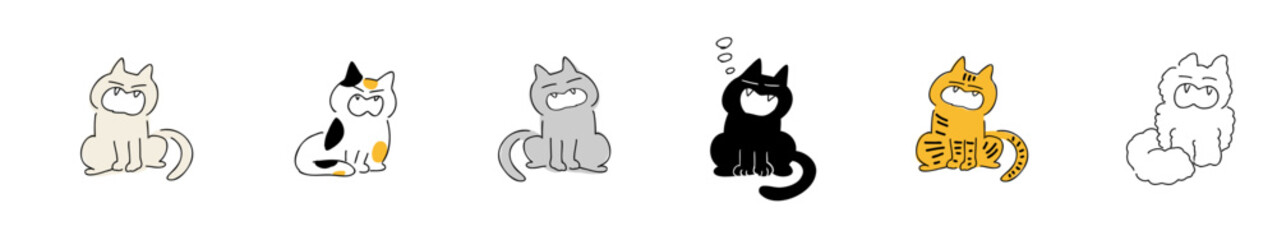 あくびねこ_カラー｜白猫,三毛猫グレー猫,,黒猫,きじ猫,長毛猫,｜Yawning Cat ,打哈欠的猫