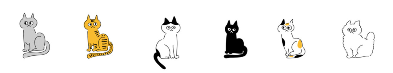 しゃんと佇むねこ_カラー｜グレー猫,きじ猫,はちわれ,黒猫,三毛猫,長毛猫,｜Standing Cat