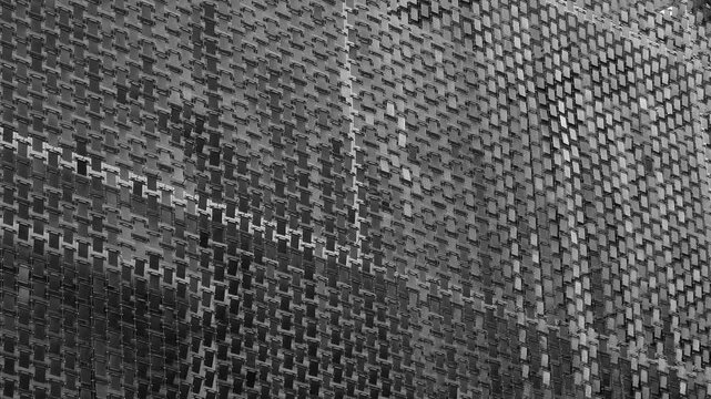 Woven plaid texture shows worn wool fibers in charcoal tones