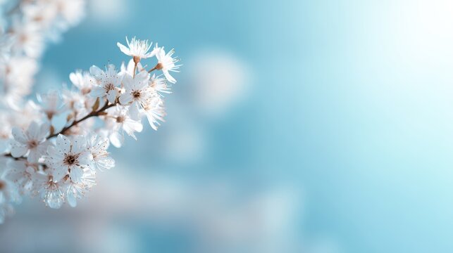 Fresh spring blue sky background with warm sunlight blur
