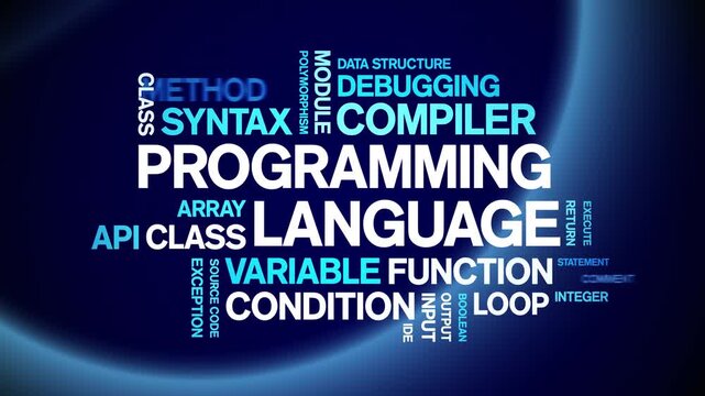 Programming Language animated word cloud-text design animation tag kinetic typography seamless loop.