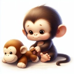 Little chimpanzee with a toy