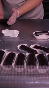 We form chocolate brownies. Vertical video