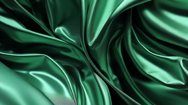Luxurious green silk waves flow gracefully in slow motion for elegant display of texture
