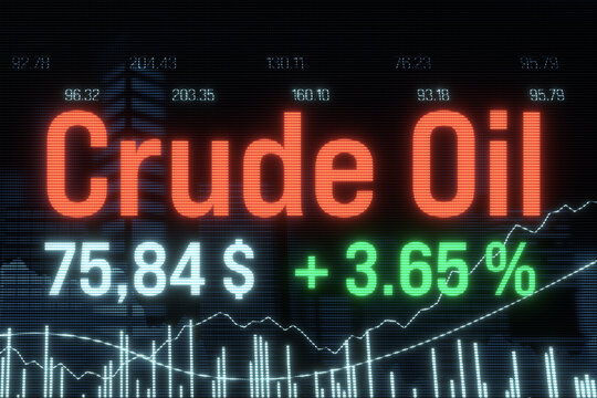 Strong rising crude oil price, energy crisis, trading screen. Commodity exchange, oil and fuel price moving up, business, risk, volatile, investment.