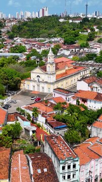 Historic Centre At Joao Pessoa Paraiba Brazil. Aerial View Of A High(Rise Buildings And Traffic Showcasing Urban Life. Business Clouds Sky Downtown Cityscape. Business Up Above. Joao Pessoa Paraiba.