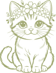 Cute Kawaii Pastel Doodle Illustration Set, Baby Animals and Spring Icons Collection