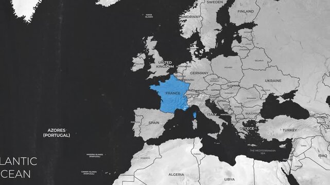 France highlighted on world political map zoom animation geographic concept 4k animation video