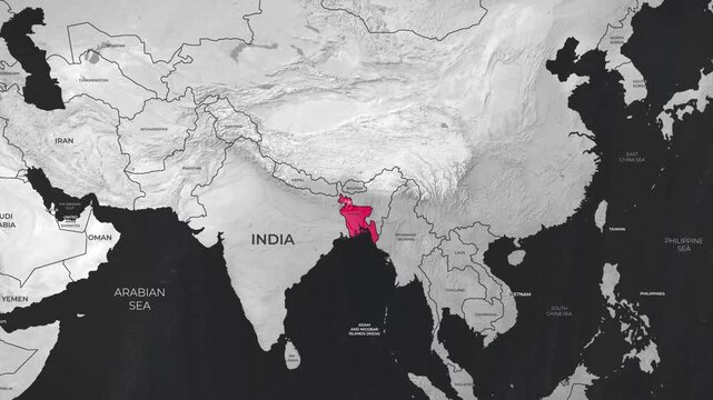 Bangladesh highlighted on world political map zoom animation geographic concept 4k animation video