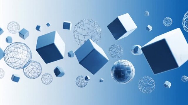 3D Shapes Floating in Blue Gradient.