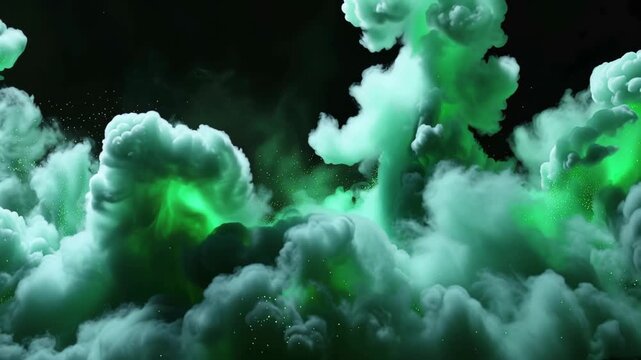 Realistic green gas clouds fill the space with swirling patterns and textures on a transparent background in this unique visual