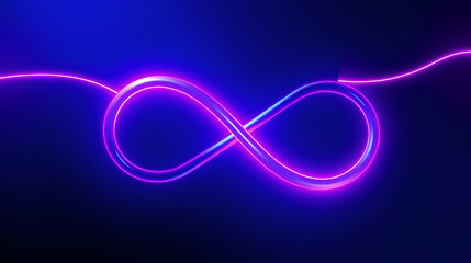 3d render, infinity symbol, neon light, loop, ultraviolet spectrum, quantum energy, pink blue violet glowing line, string, abstract background