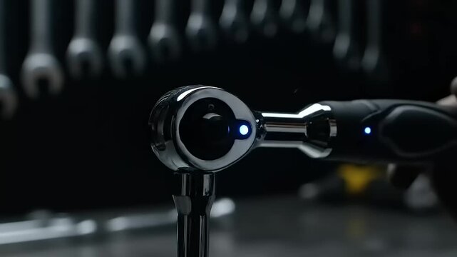 Mechanic Tightening Bolt with Socket Wrench.