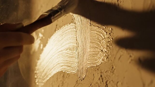 Brushstroke of soft muted beige paint on dusty surface showcasing layered texture and tactile curvature