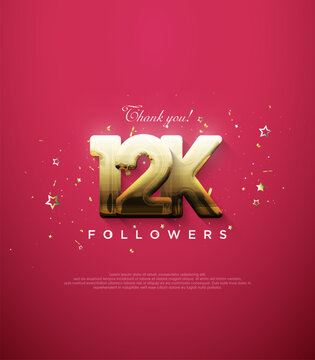 Thank you followers for 12k, with fancy gold numbers on a red background.