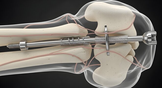 Surgical implant device fixing bone fragments with screw and spring mechanism bone surgery medical implant