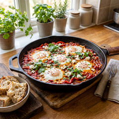 Shakshuka oeufs sauce tomate po&ecirc;le fonte