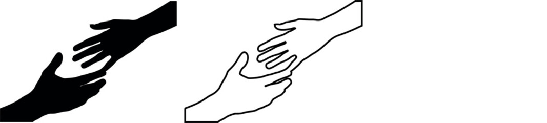 Obraz premium Helping hands reaching support gesture silhouette and outline illustration