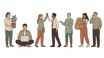 Obraz premium Set of diverse people characters engaged in different daily lifestyle and working activities