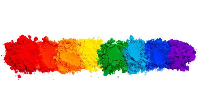 Vibrant spectrum of blended paint splatters creating a rainbow effect from red to violet
