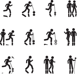 Fototapeta premium Walking vector icons set on gray