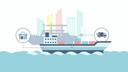 Obraz premium Cargo Ship Delivering Goods from Warehouse to Delivery Truck.