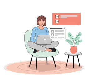 Fototapeta premium Remote work lifestyle woman working from home on laptop
