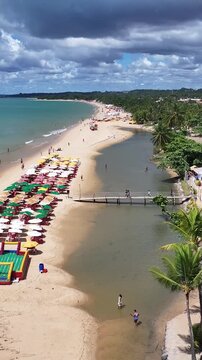 Porto Seguro Skyline At Porto Seguro In Bahia Brazil. Beach Landscape. Beautiful Coastline. Travel Destination. Porto Seguro Skyline In Porto Seguro In Brazil. Mangrove Sand Bank. Brazil Northeast.