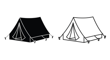 Two tent outlines one black and one white showing a camping silhouette © MDSAJIB