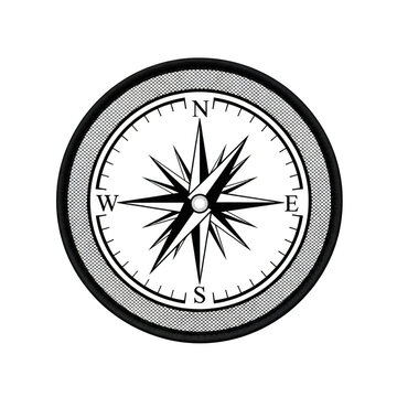 Classic black and white compass with directional arrows and center pin