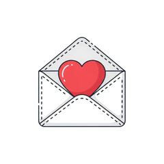 A simple illustration of an envelope with a red heart symbolizing love and affection