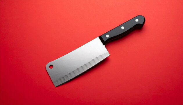 Cleaver Knife on Red Background A Sharp and Clean Kitchen Tool for Professional Culinary Art.